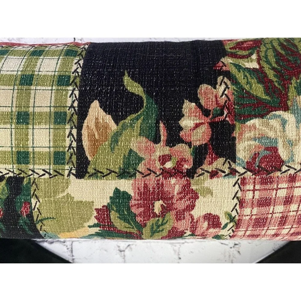 Vintage Lumbar Pillow Hook and Loop Back Strap Floral Patchwork Fabric 16
